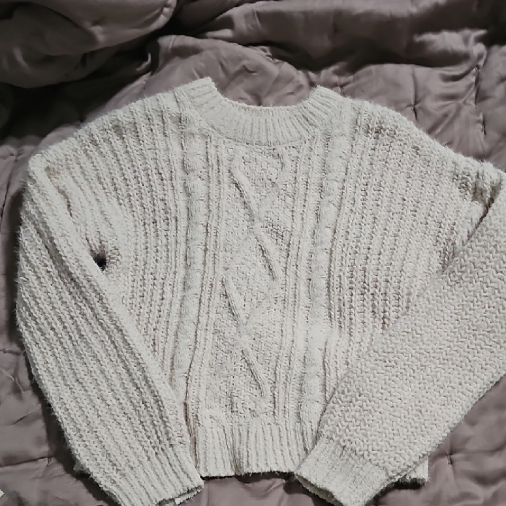 No Boundaries Cream Cable Knit Crewneck Sweater